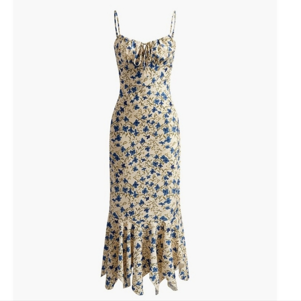 Floral Blue and Cream Women's Dress